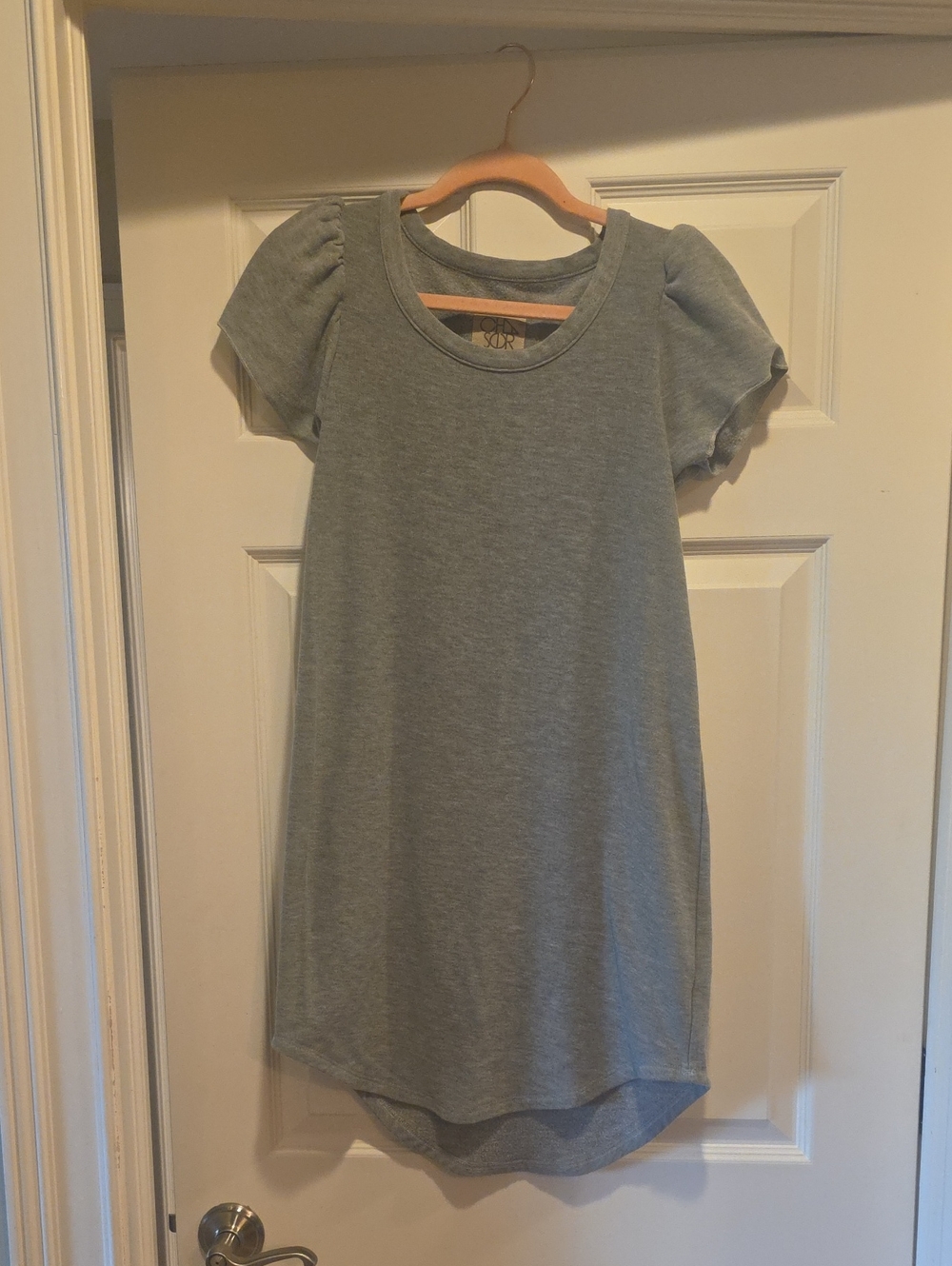 Casual Puff Sleeve Dress in Heather Gray